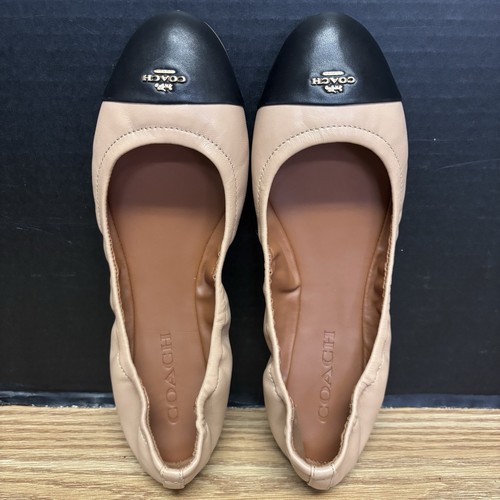 New Coach Bonnie Leather Ballerina Flats Women’s Nude Pink/Black #5166 - Picture 6 of 9