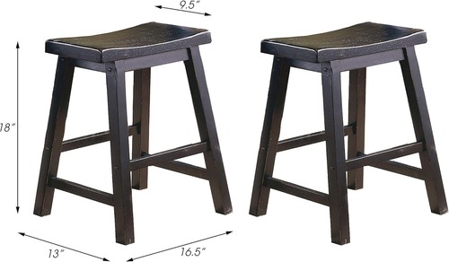 Lexicon Victoria Saddle 18" Wood Dining Stool in Black SAND (Set of 2) NEW - Picture 2 of 7
