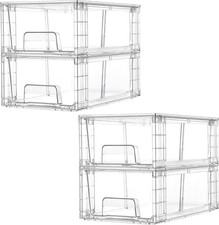 4 Pack Stackable Storage Drawers,Clear Acrylic Drawer Organizers with Handles