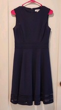 Calvin Klein Navy A-Line Knee Dress Sheer Mesh Round Neck Sleeveless Zip 6