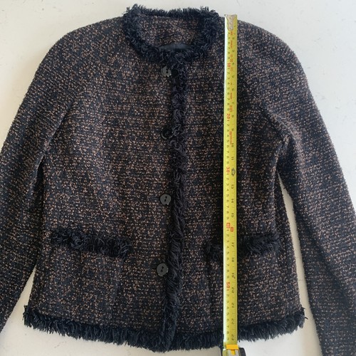 Dana Buchman Black & Brown Wool Boucle Blazer Jacket Fringe Trim Women's 8 VTG - Picture 6 of 8