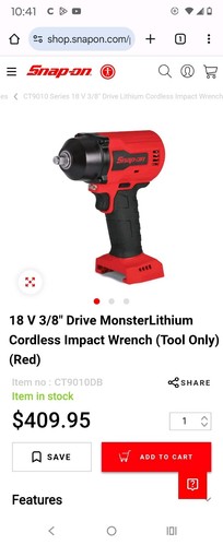Llave de impacto inalámbrica Snap On 18 V 3/8 Drive Monster litio herramienta roja solamente - Imagen 3 de 3