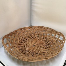 Woven Wicker Basket Large Brown Oval Open Weave Serving Lattice Fruit Farmhouse