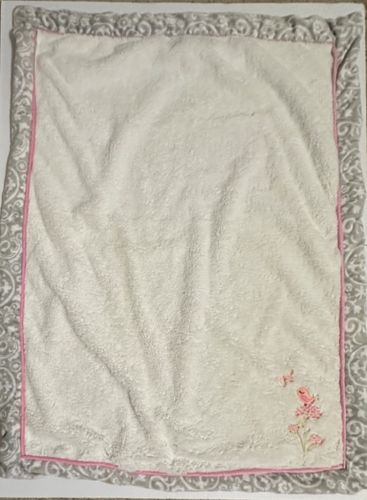 Manta de felpa para bebé recién nacido rosa gris blanco pájaro mariposa flor damasco floral - Imagen 3 de 8