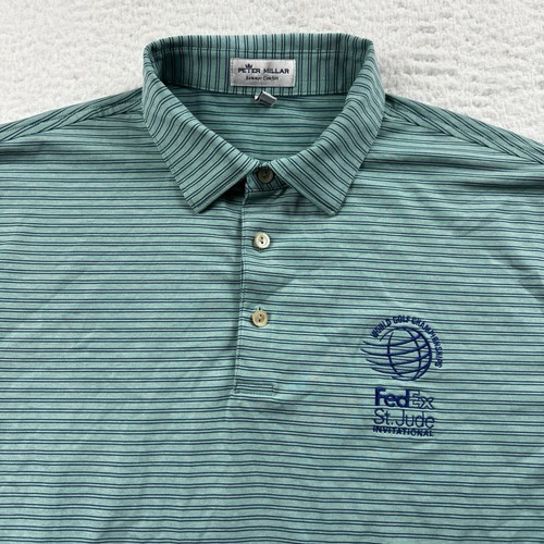 Camisa Polo Peter Millar Para Hombre L Verde FedEx St Jude Verano Comodidad Rendimiento