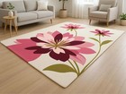 Hand-Tufted Floral Area Rug: Pink Burgundy Flowers, Cream Wool Carpet