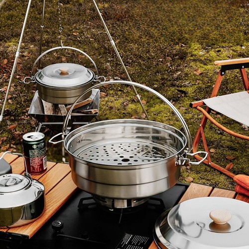 Stainless Steel Portable Outdoor Steamer for Rice Noodle Soup Cooking on Travel - Picture 2 of 10