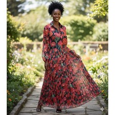 Farm Rio x Anthropologie Pleated Drop-Waist Maxi Dress  Garden Party NWT, Sz XS