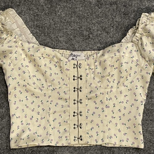 Princess Polly Allyson Top Womens sz 4 Yellow Floral Corset Crop Top Puff Sleeve - Picture 3 of 10