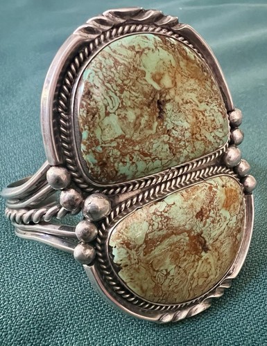 EXQUISITE VTG STERLING ROYSTON CUFF BRACELET SIGNED MIKE PLATERO 2 5/8”WIDE - Picture 9 of 20