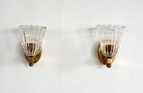Italian Brass and Murano Glass Wall Lights or Sconces in Art Deco Style, 1990s - Picture 4 of 8