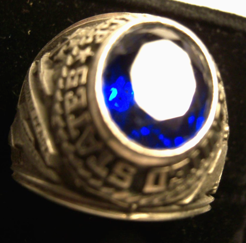 UNITED STATES AIR FORCE SCHWERER DUNKELBLAUER STEIN RING - MINIMALE GEBRAUCHSSPUREN - GRÖSSE 10 - Bild 2 von 15