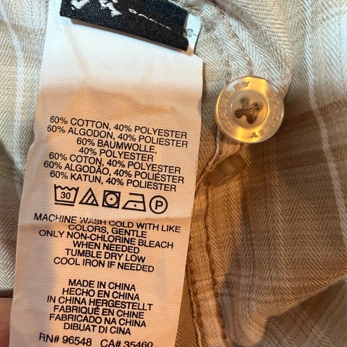 Oakley Shirt Mens XXL Beige Plaid Cotton Blend Button Up Collared Long Sleeve - Picture 12 of 12