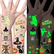 145 Styles Halloween Tattoos for Kids, 12PCS 5.9*5.9 Inch, flesh-coloured 
