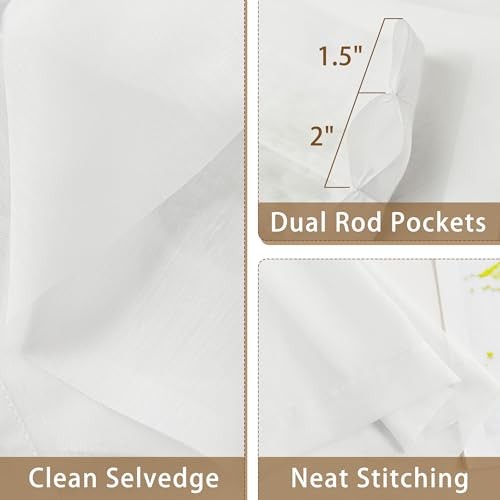 Sheer Curtains 54 Inch Length, Privacy Semi Sheer 42"W x 54"L (Pack of 2) White - Bild 6 von 8