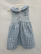 Vintage OshKosh B'gosh Dress Blue Gingham Sleeveless 2T Embroidered Flower