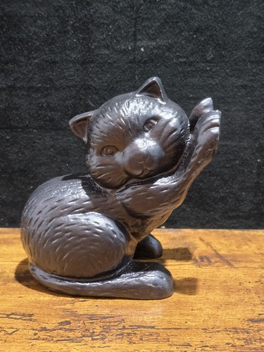 Vintage Black Cat Solid Cast-iron Doorstop Bookend Black Kitty 5.25 X 5.25 Heavy - Picture 1 of 10