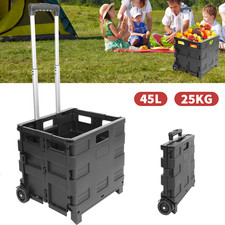 Folding Boot Cart Shopping Trolley Fold Up Storage Box Wheels Crate Foldable 45L