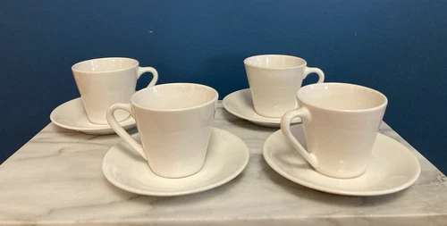 MCM Vintage Syracuse China SYRALITE  four White Coffee Cup Saucer Sets