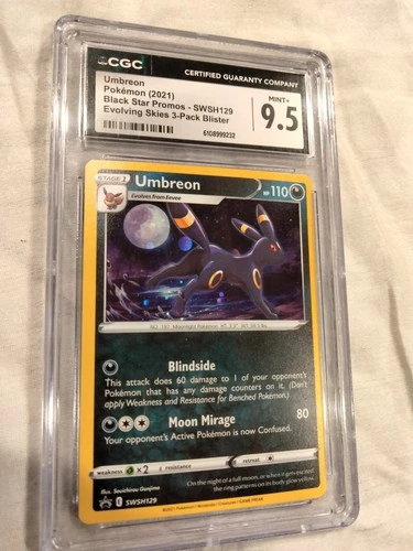 POKEMON CGC 9.5 MINT+ UMBREON COSMOS HOLO SWSH129 EVOLVING SKIES 3PACK BLISTER
