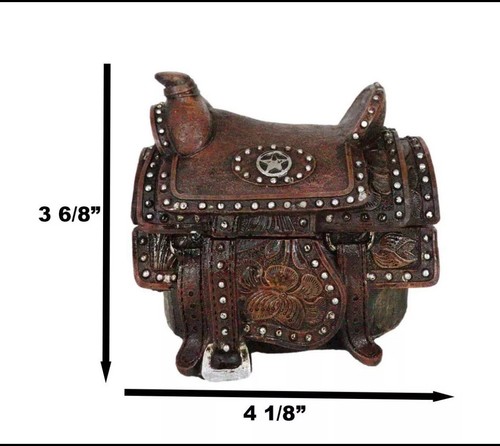 Western Rustikal Cowboy Pferd Sattel Lone Star Silber Nieten Deko Schmuckkästchen - Bild 6 von 7