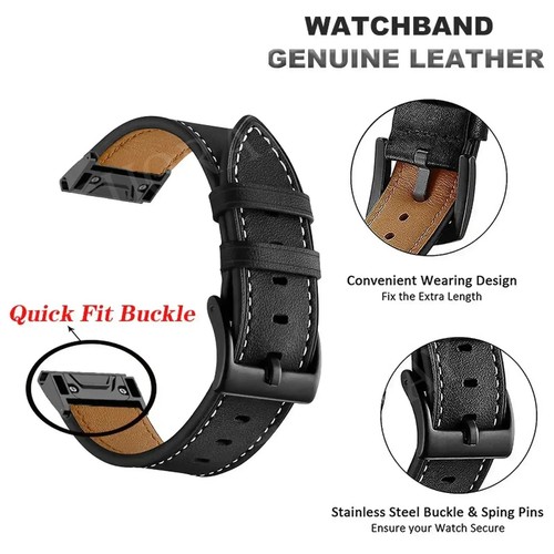Quickfit Leather Band Strap For Garmin Fenix 8 E 7 7X 6 6X 5 5X Plus Tactix Epix - Picture 18 of 22