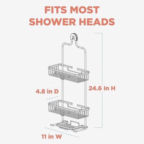 Rustproof Aluminum Shower Caddy Over Shower Organizer W/ Shelves & Hooks US - Picture 5 of 12