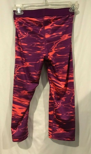 Nike Pro Girls Jr Capri Training Pants Dri Fit Purple Pink Wavy Design Sz Small - Picture 2 of 7