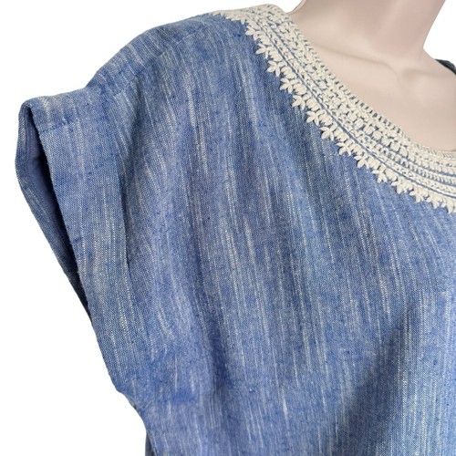 Roller Rabbit Vinita Blue Chambray Embroidered Dress Lined Cotton Sz Small Shift - Picture 5 of 10