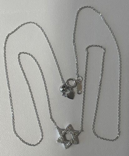 14k White Gold Diamond Open Star of David Adjustable Chain Necklace High Quality - Picture 3 of 18