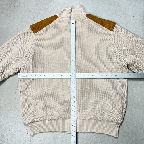 Orvis Sweater Cable Knit Full Zip Suede Trim Lined Fisherman Beige Men's XL - Picture 3 of 3