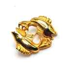 Fish Circle Figural Brooch Pinback Button Vtg 80's Fish Lapel Pin Gold Tone 2