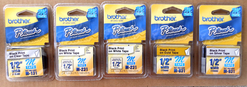5 Brother M131, M231, M831, M931 P-Touch nicht laminiert M Serie Klebeband - 1/2" Breite