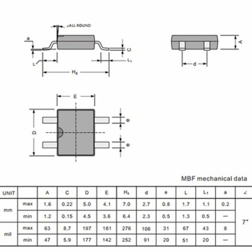 10pcs MB16F 1A 60V MBF Schottky rectifier bridge - Picture 2 of 3