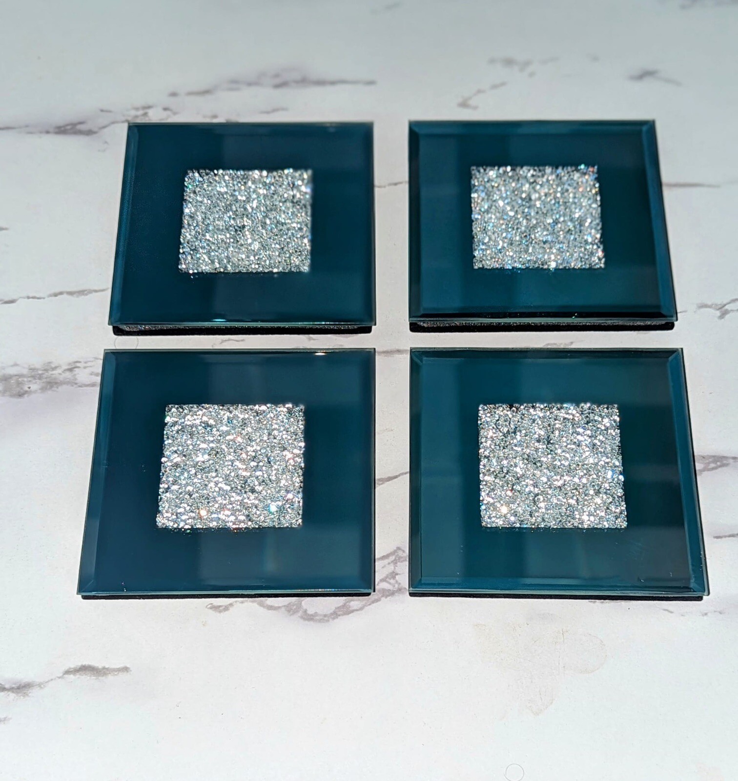 4x Set Of Mirrored Crystal Glitz Table Coasters Placemats Crushed