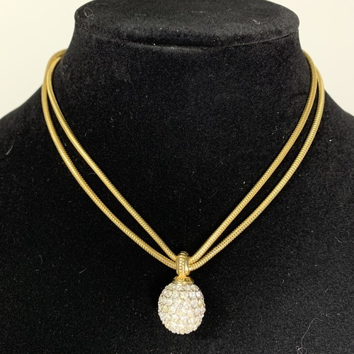 Collana Swarovski Sfera Cristallo Goccia Doppia Catena Tono Oro Firmata 15” Capodanno - Foto 2 di 10