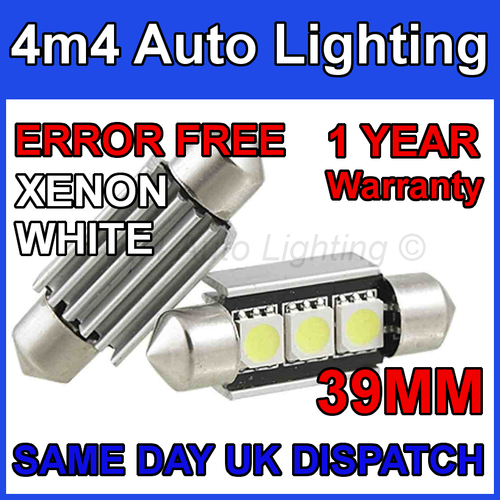 XENON WHITE LED FESTOON C5W Car Number Plate Bulbs-Interior-36MM 39MM-Error Free - Picture 3 of 3