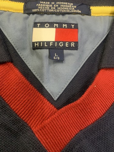 Tommy Hilfiger V Neck Short Sleeve Polo Shirt Size L Vintage - Picture 2 of 3