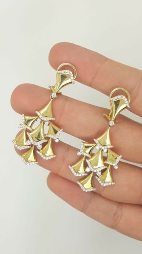 NEW 14K YELLOW GOLD DIVAS DREAM ROUND DIAMOND HANGING DROP CHANDELIER  EARRINGS - Bild 2 von 5