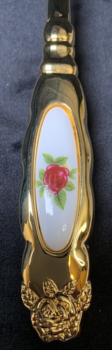 Royal Doulton Gold Electroplated Rose Cake Pie Slice Server IOB Compliments OCR - Picture 2 of 11