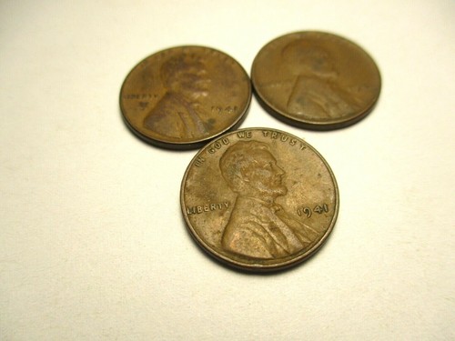 1941 LINCOLN WHEAT PENNIES ERROR NO MINT MARK SET OF 3 DIVOTS PRESSED LETTERS - Picture 7 of 12