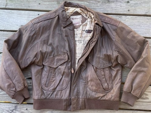 Bechamel Leather Jacket Vintage Bomber Style Size L World Map Lined Interior