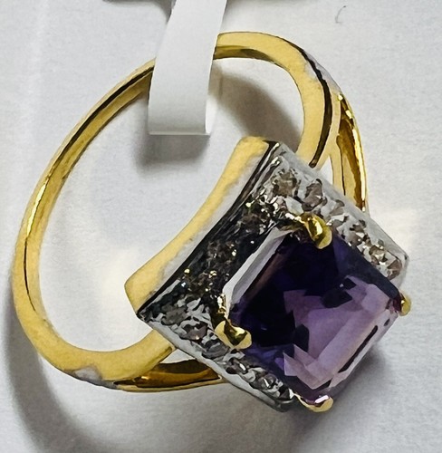 Natürlicher Diamant Amethyst 0,25 14kt massiv Gelbgold Ringgröße 6 # NEU - Bild 10 von 17