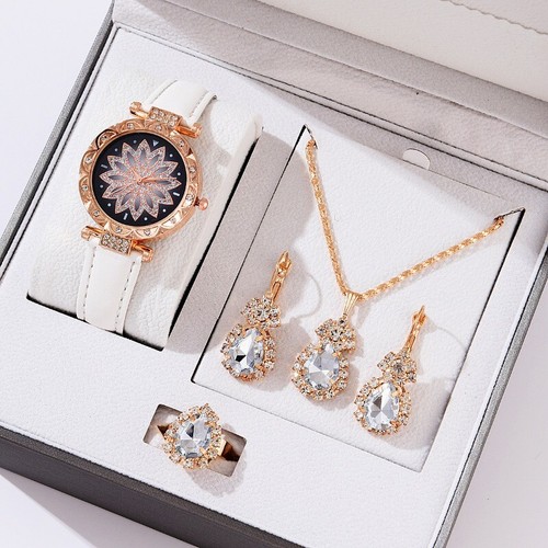 Juego de regalo de reloj para mujer y mujer plata estrás 5 piezas de joyería - Imagen 11 de 45