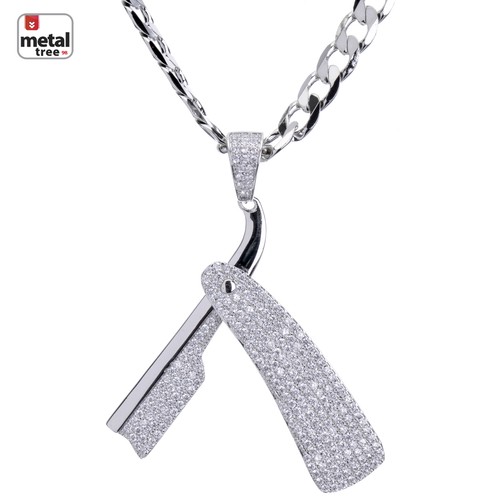 Colgante de hoja de afeitar recta para hombre barbero cadena cubana BCH 15107 S - Imagen 2 de 5