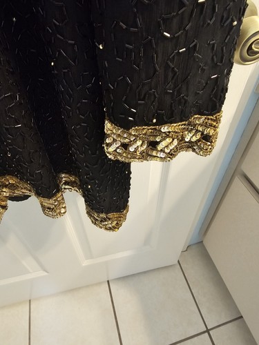 Vintage 1980s Laurence Kazar Evening Jacket, Blk/ Gold Beaded Jacket 2X - Picture 4 of 13