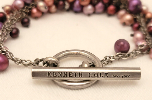 Kenneth Cole Pink Purple Freshwater Pearls Cluster Silver Plated Toggle Bracelet - Picture 7 of 7