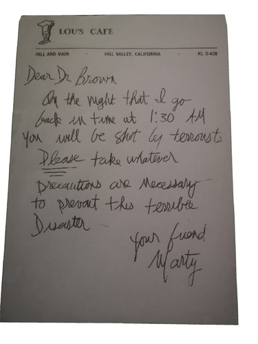 Back to the Future BTTF Lou's Cafe Doc Brown letter to Marty McFly - Picture 1 of 1