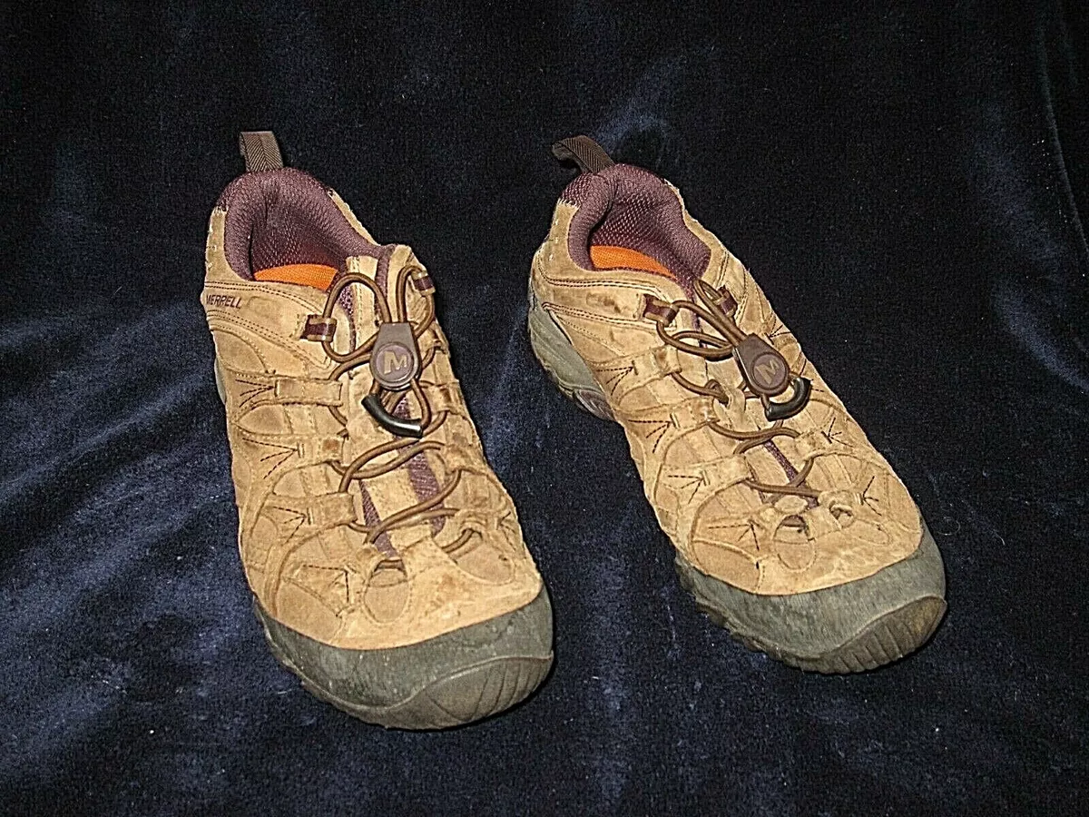 Merrell Womens 8.5 Brown Vibram Hiking Walking Shoes Bungee Lace Ortholite 7 Men