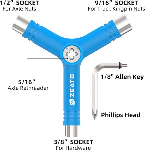 All-in-One Skate Tools Multi-Function Portable Skateboard T Tool Accessory with - Picture 2 of 8